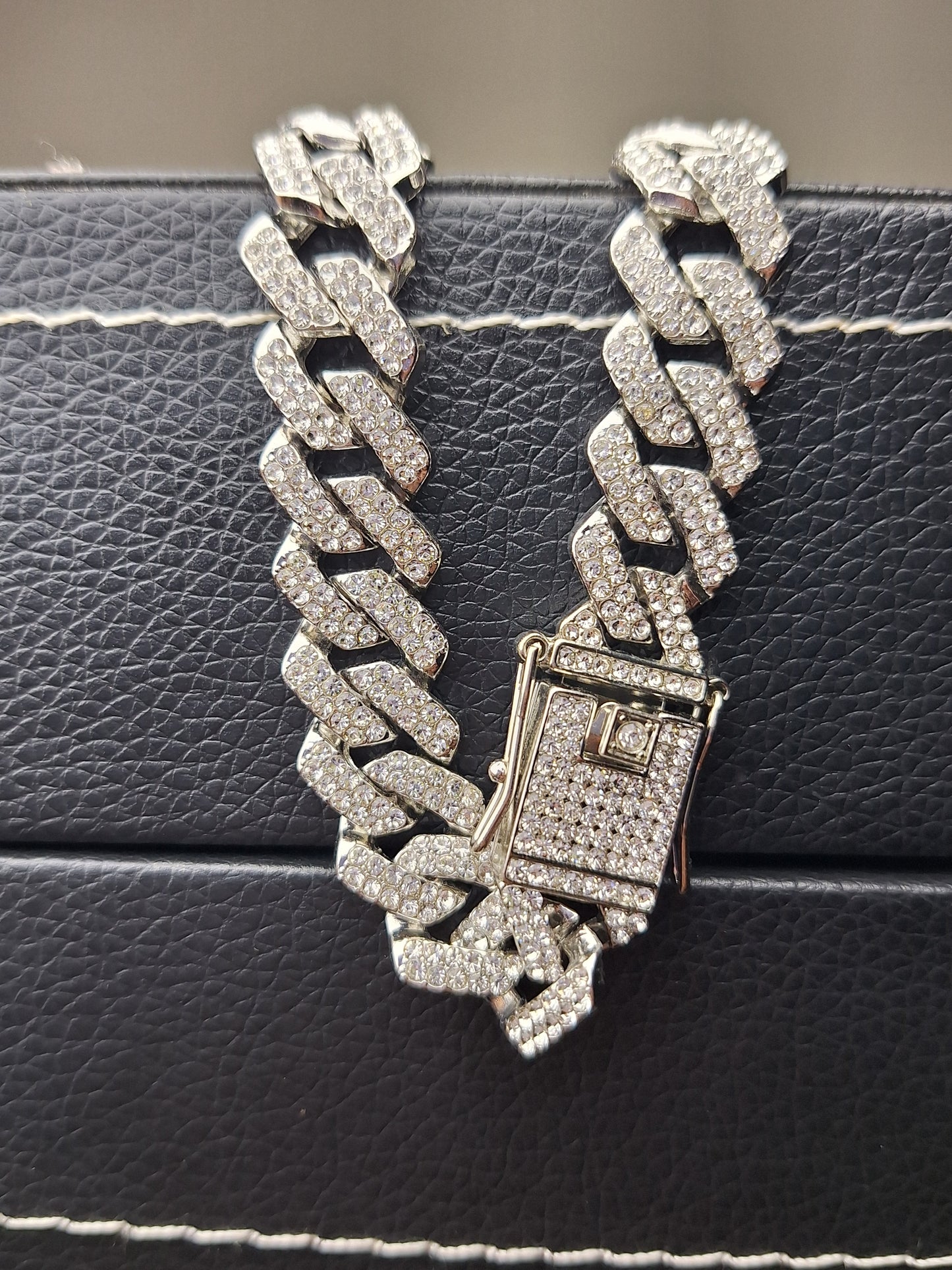 Silver Iced Out Miami Cuban Neck Chain